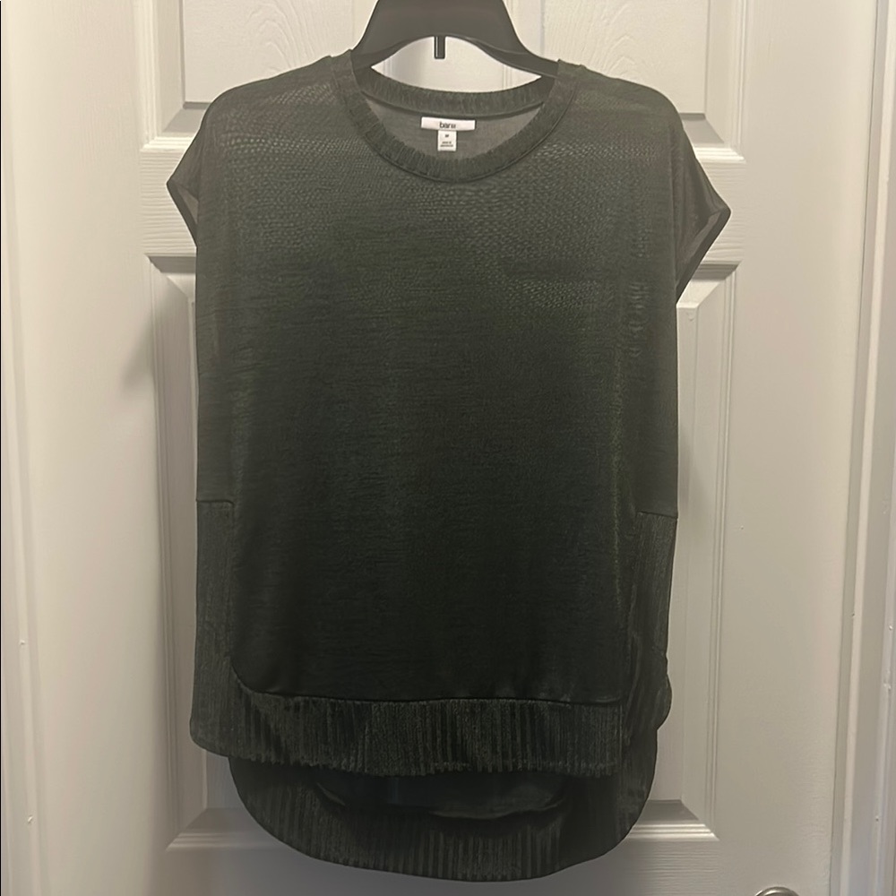 Olive Green Tee with Relaxed Fit and Ribbed Style